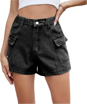 NBXNZWF Jean Shorts for Women High Waist Stretchy Denim Bermuda Shorts Button Pull On Casual Summer Jorts with Pockets