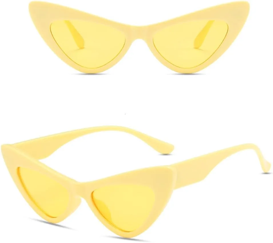 New 2025 Cat Eye Shape Women's Sunglasses European American Style Candy Color Trendy Sun glasses Female Sunglasses,Yellow Yellow
