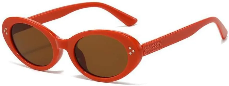 New 2025 Fashion Style Sunglasses for Women Oval Shape Rivets Sun Glasses Women Travelling Beach Swimming Female Sunglass,Orange Tea