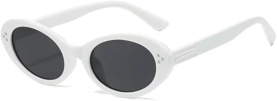 New 2025 Fashion Style Sunglasses for Women Oval Shape Rivets Sun Glasses Women Travelling Beach Swimming Female Sunglass,White Gray