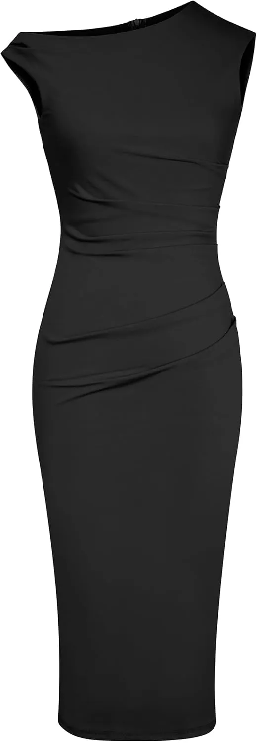 Nova In Sky Women's 2025 Summer Bodycon Midi Dress One Shoulder Wear to Work Ruched Slit Formal Cocktail Wedding Guest Dress