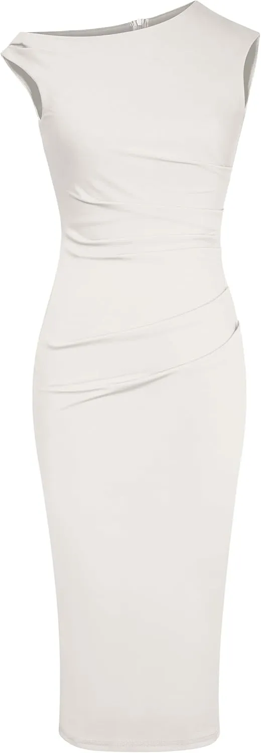Nova In Sky Women's 2025 Summer Bodycon Midi Dress One Shoulder Wear to Work Ruched Slit Formal Cocktail Wedding Guest Dress