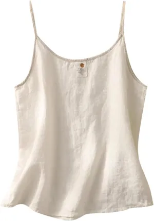 Oplxuo Cotton Linen Tank Tops Women Trendy Spaghetti Strap Sleeveless Shirts Casual Fashion Solid Summer Loose Fit Camisole