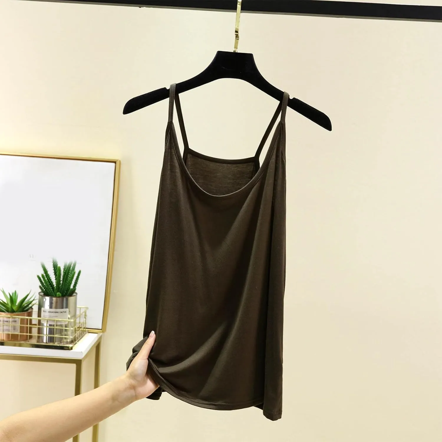 Oplxuo Women Camisole Spaghetti Strap Tank Top Casual Loose Layering Cami Undershirt for Yoga
