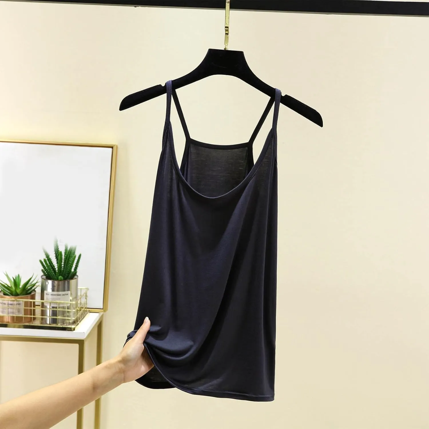 Oplxuo Women Camisole Spaghetti Strap Tank Top Casual Loose Layering Cami Undershirt for Yoga