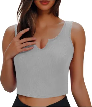 Oplxuo Womens V-Neck Ribbed Tank Tops Cropped Slim Fit Y2K Going Out Sleeveless Shirts