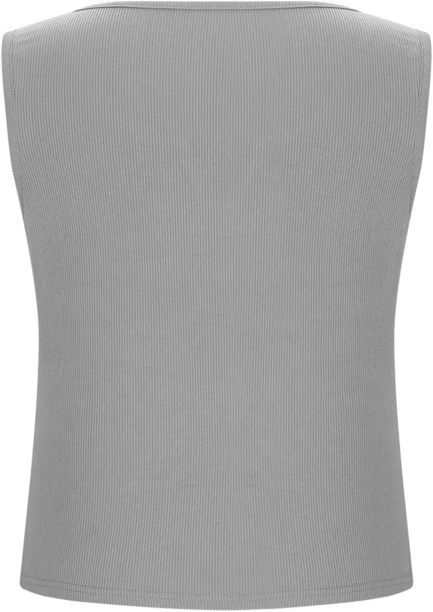 Oplxuo Womens V-Neck Ribbed Tank Tops Cropped Slim Fit Y2K Going Out Sleeveless Shirts
