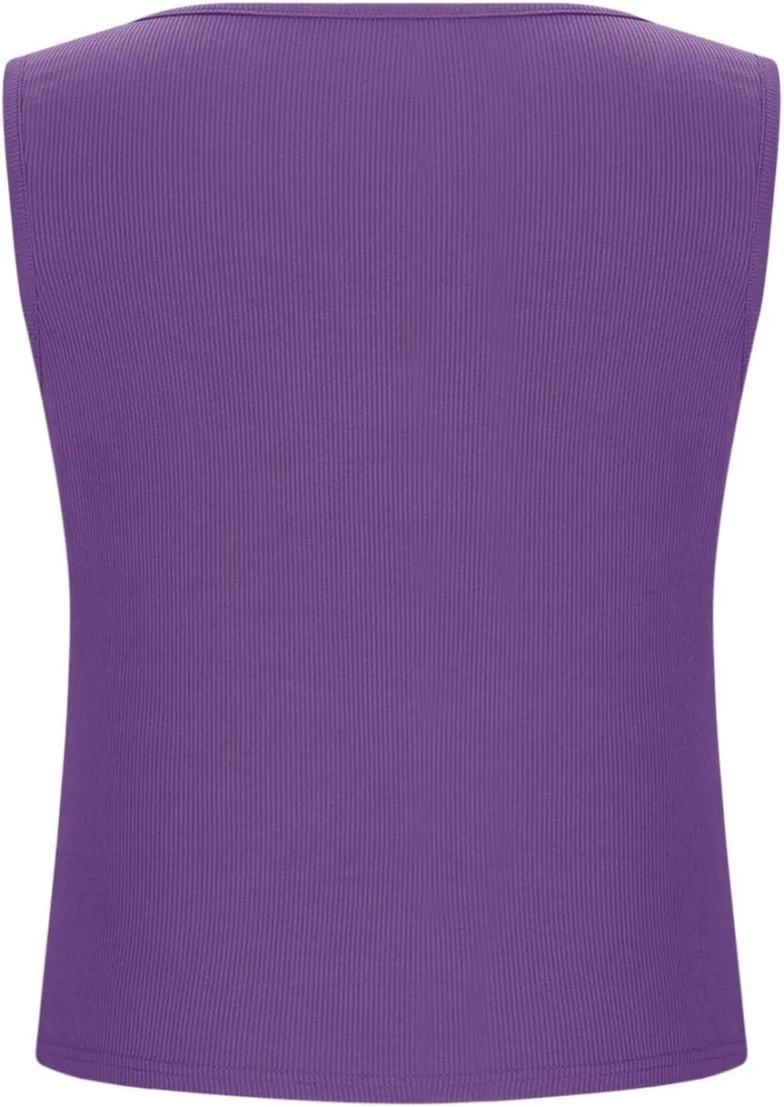 Oplxuo Womens V-Neck Ribbed Tank Tops Cropped Slim Fit Y2K Going Out Sleeveless Shirts
