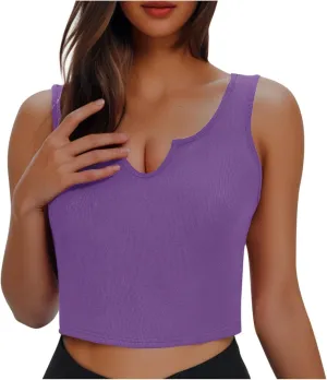 Oplxuo Womens V-Neck Ribbed Tank Tops Cropped Slim Fit Y2K Going Out Sleeveless Shirts