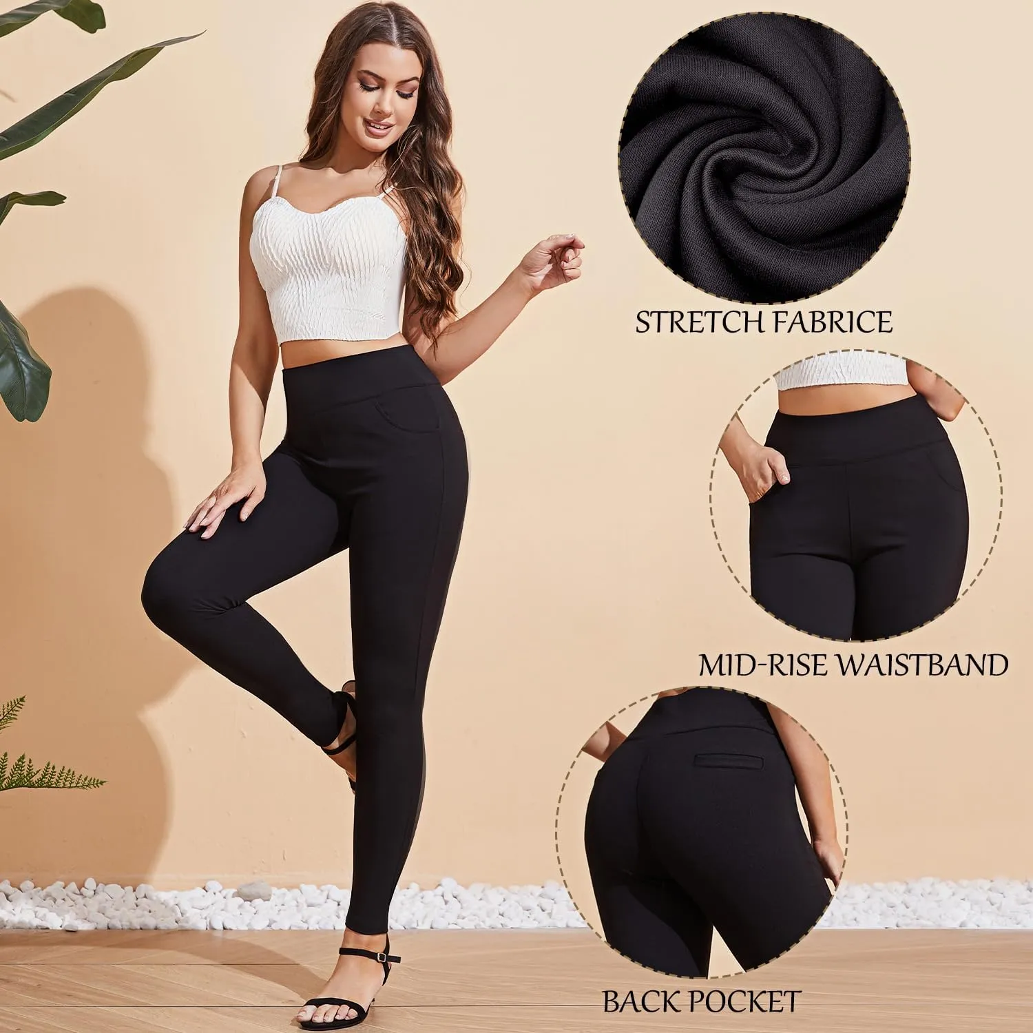 Pants for Women, Comfort Stretch Skinny Slim Dress Pants, Skinny High Waist Pull on Pants with Pockets…