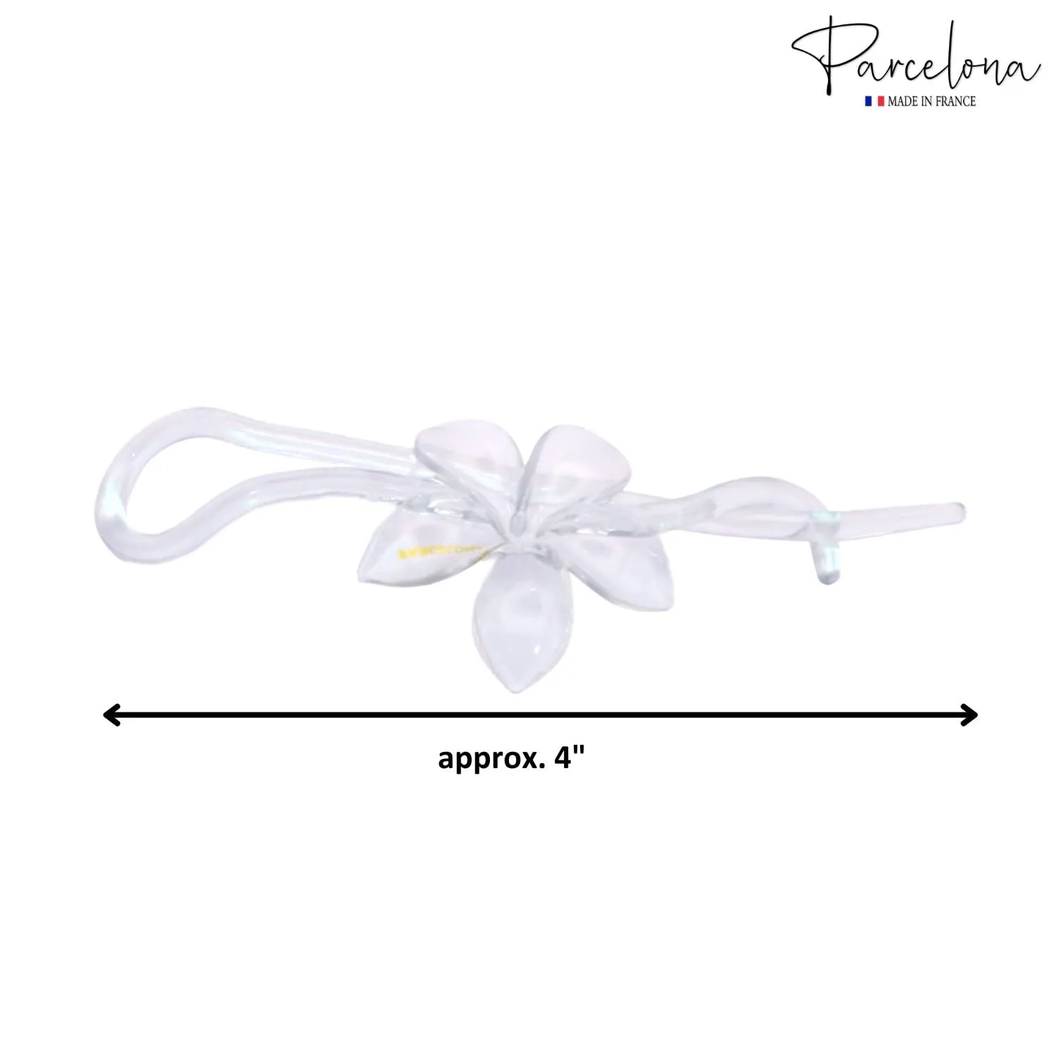 Parcelona French Twist n Clip Flower, Bow and Chain 4" Celluloid Metal Free Hair Barrette Clips Non Slip Women Hair Accessories Hair Clip for Girls, Made in France(Crystal Clear)