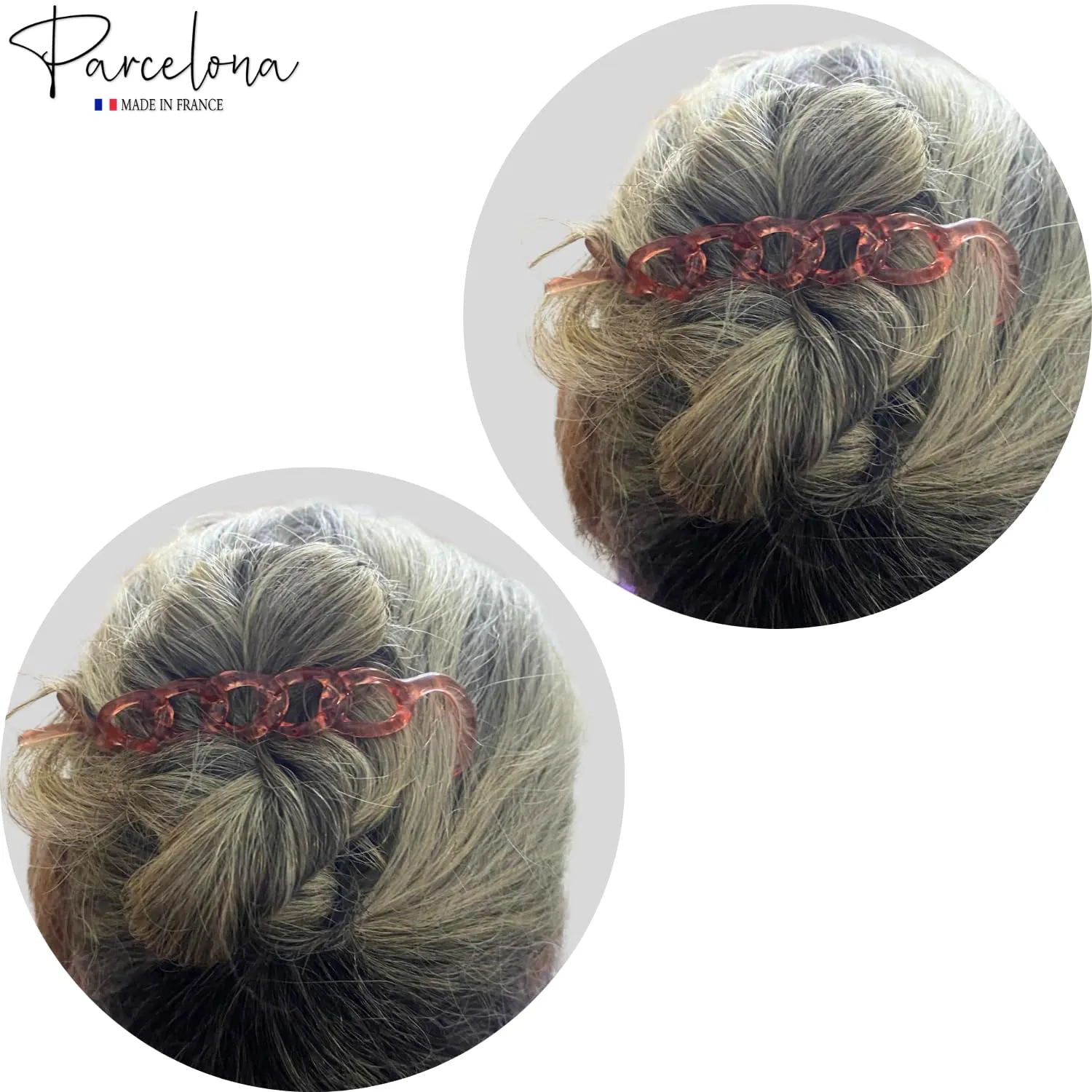 Parcelona French Twist n Clip Flower, Bow and Chain 4" Celluloid Set of 3 Metal Free Hair Barrette Non Slip Fashion Durable Styling Women Hair Accessories, Made in France (Crystal Pink)