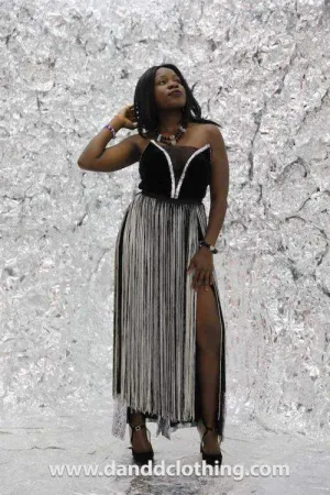 Party Black Dress with Silver Stripes