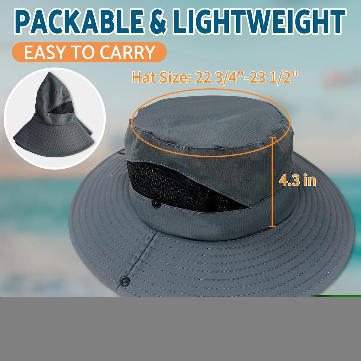 PFFY Sun Bucket Hats for Men Women 3” Wide Brim UPF 50  Fishing & Beach Hat