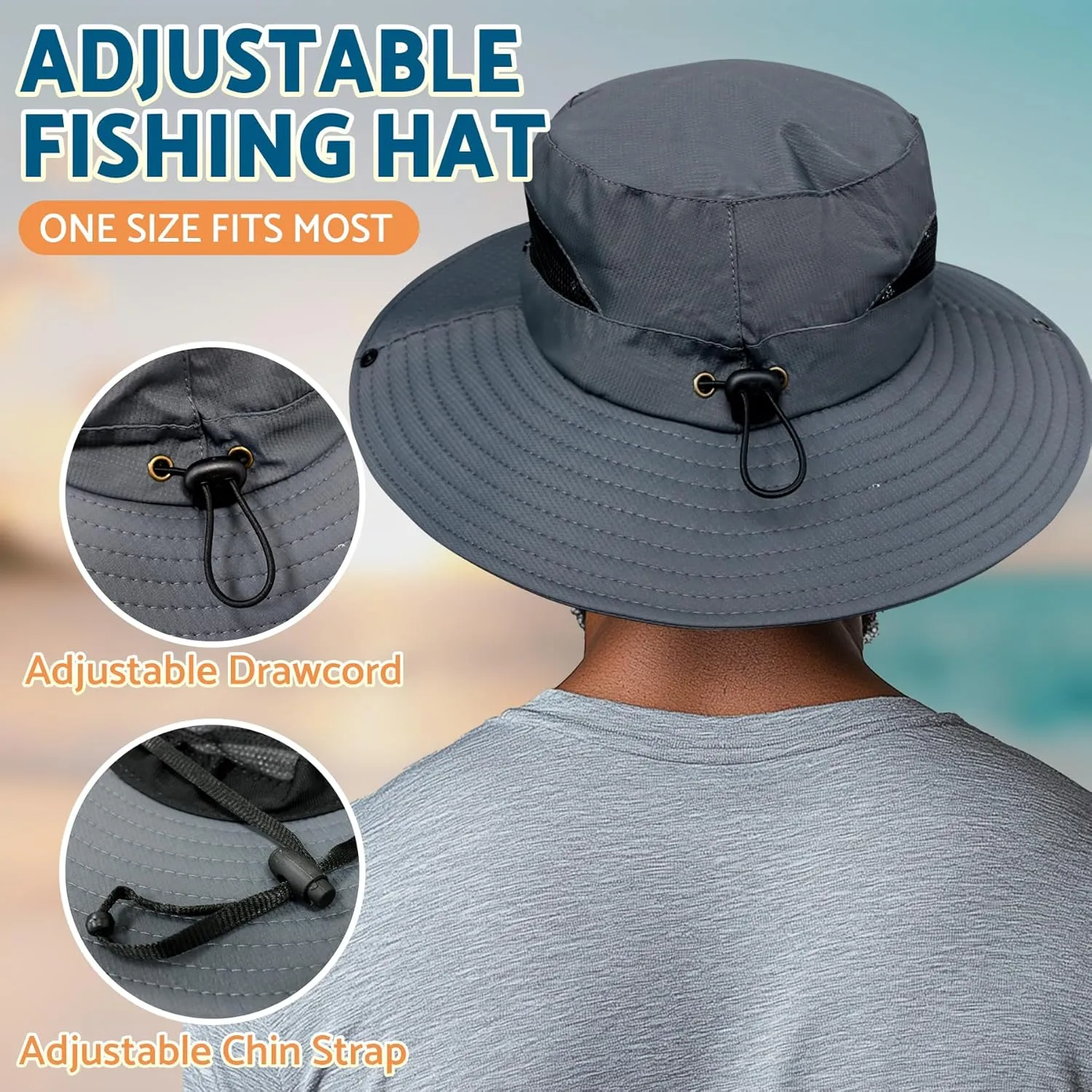 PFFY Sun Bucket Hats for Men Women 3” Wide Brim UPF 50  Fishing & Beach Hat