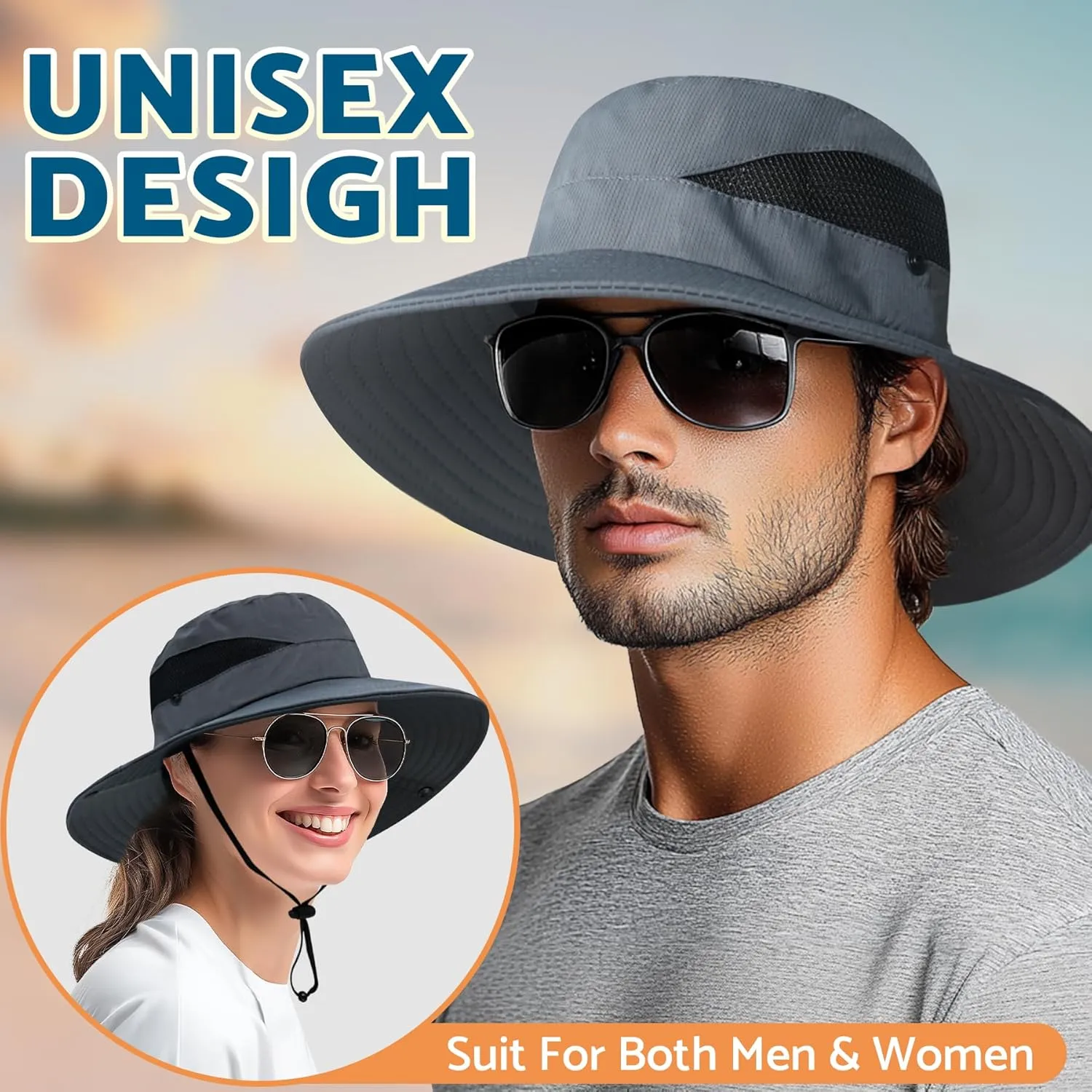 PFFY Sun Bucket Hats for Men Women 3” Wide Brim UPF 50  Fishing & Beach Hat