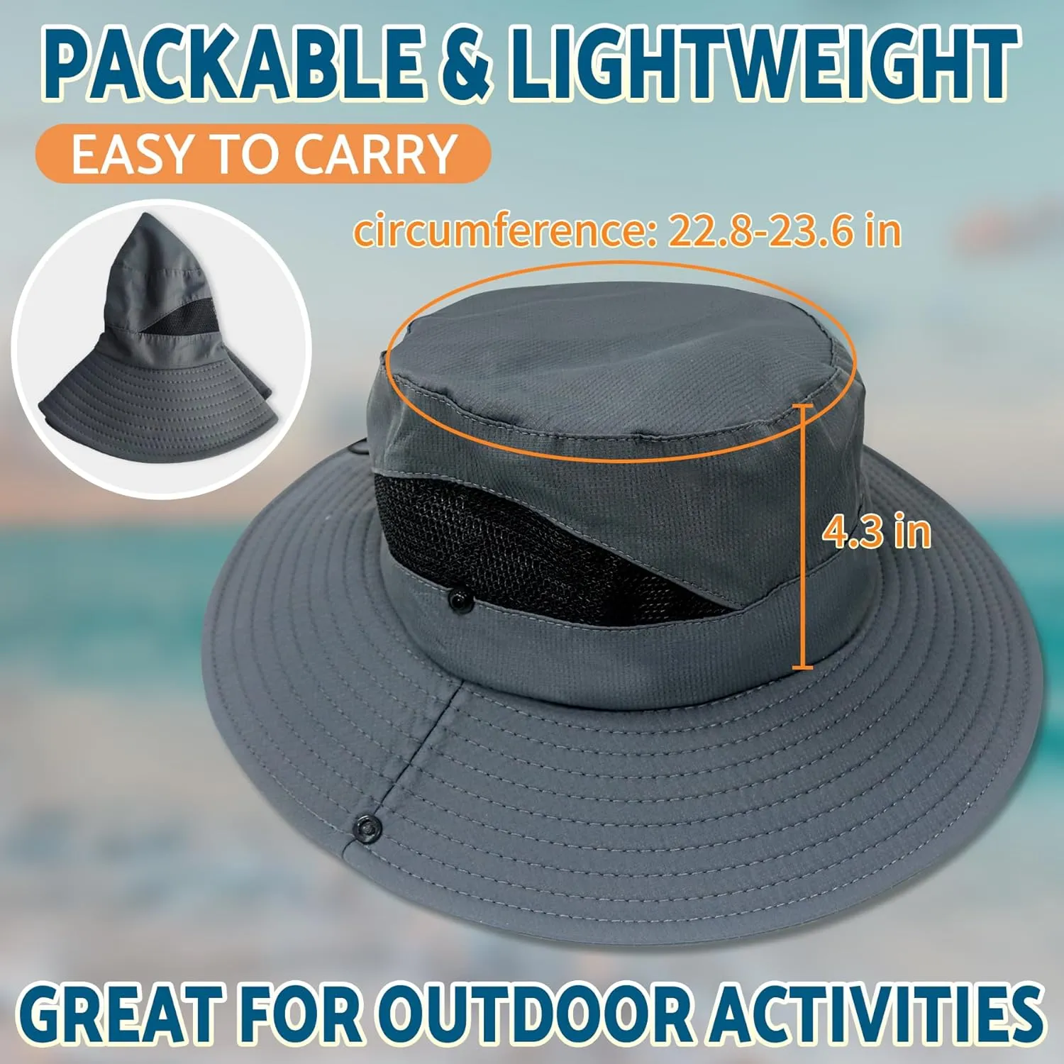 PFFY Sun Bucket Hats for Men Women 3” Wide Brim UPF 50  Fishing & Beach Hat
