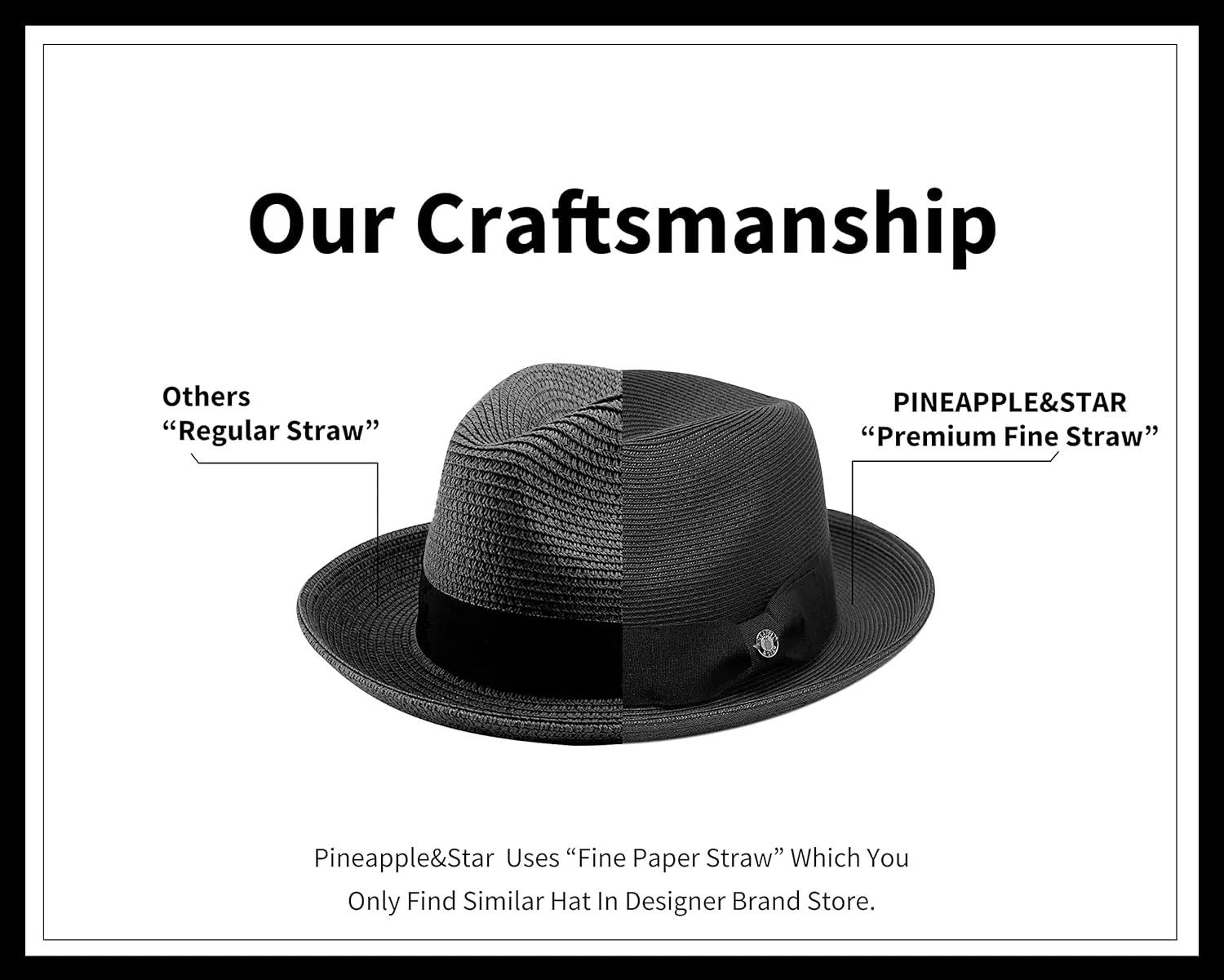Pineapple&Star Genoa Fedora Bucket Sun Straw Beach Hat Fine Braid UPF50  Unisex