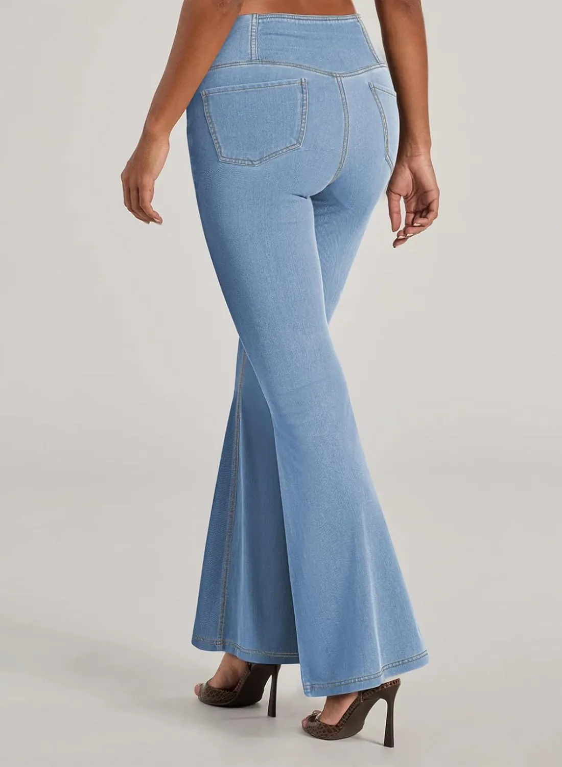 Pink Queen Bell Bottom Jeans for Women Crossover High Waisted Stretchy Denim Leggings Tummy Control Flare Pants with Pockets