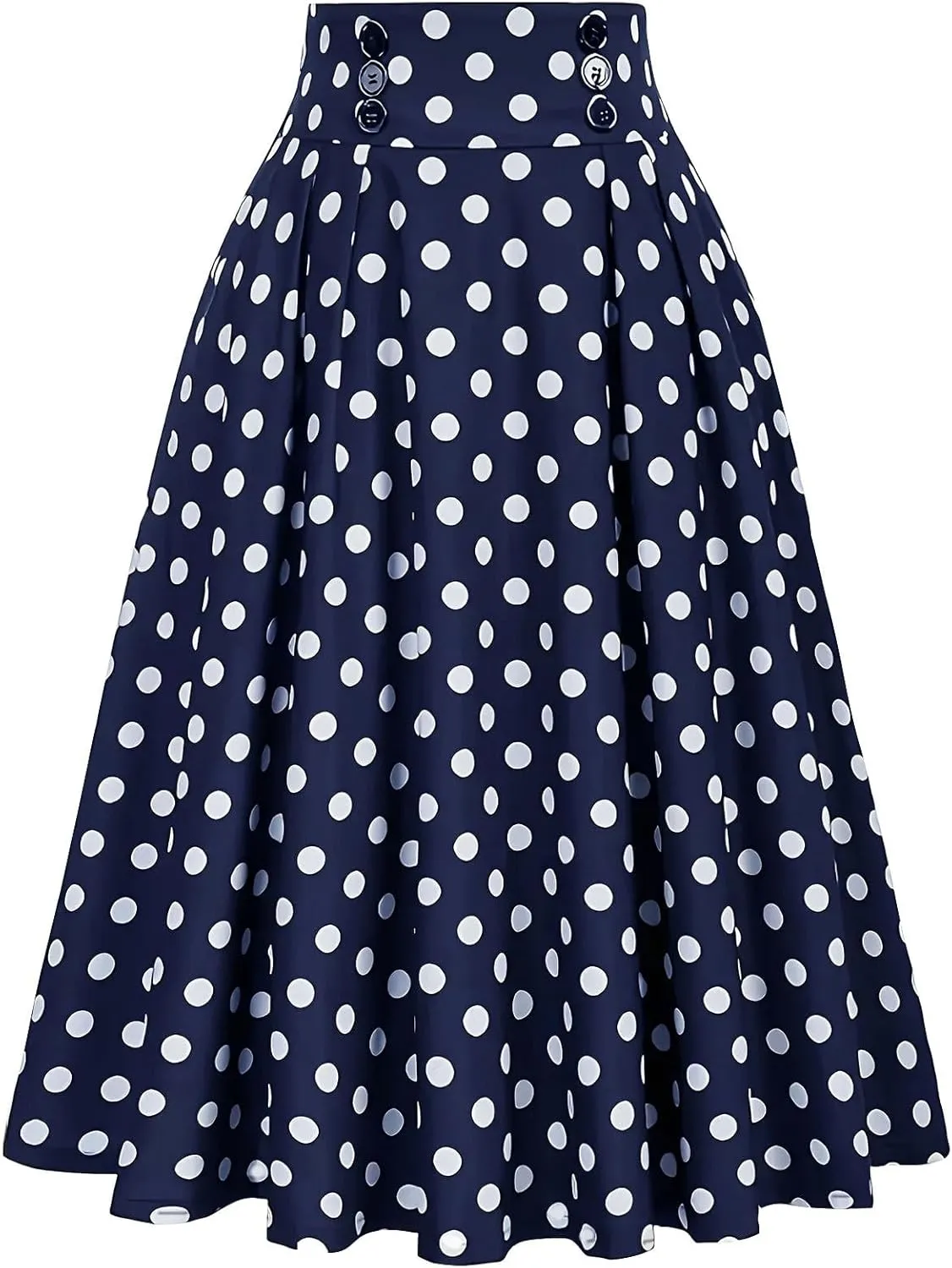 Pleated Skirts for Women Vintage Polka Dot A-line Midi Skirt Button High Waisted Skirt Flowy Long Skirts