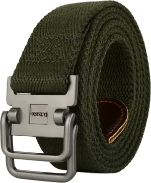 Plus Size 39-75'' Mens Belt Double Ring Canvas Web Fabric Belt Casual Work Tactical Black
