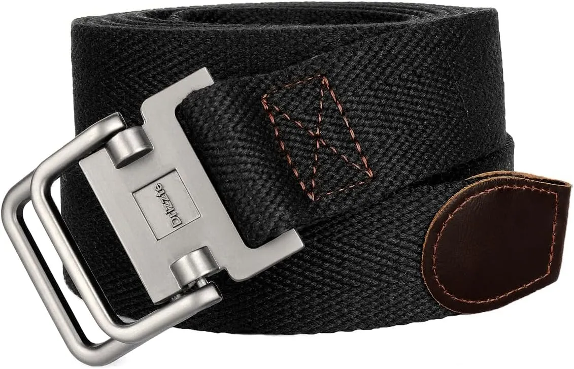 Plus Size 39-75'' Mens Belt Double Ring Canvas Web Fabric Belt Casual Work Tactical Black