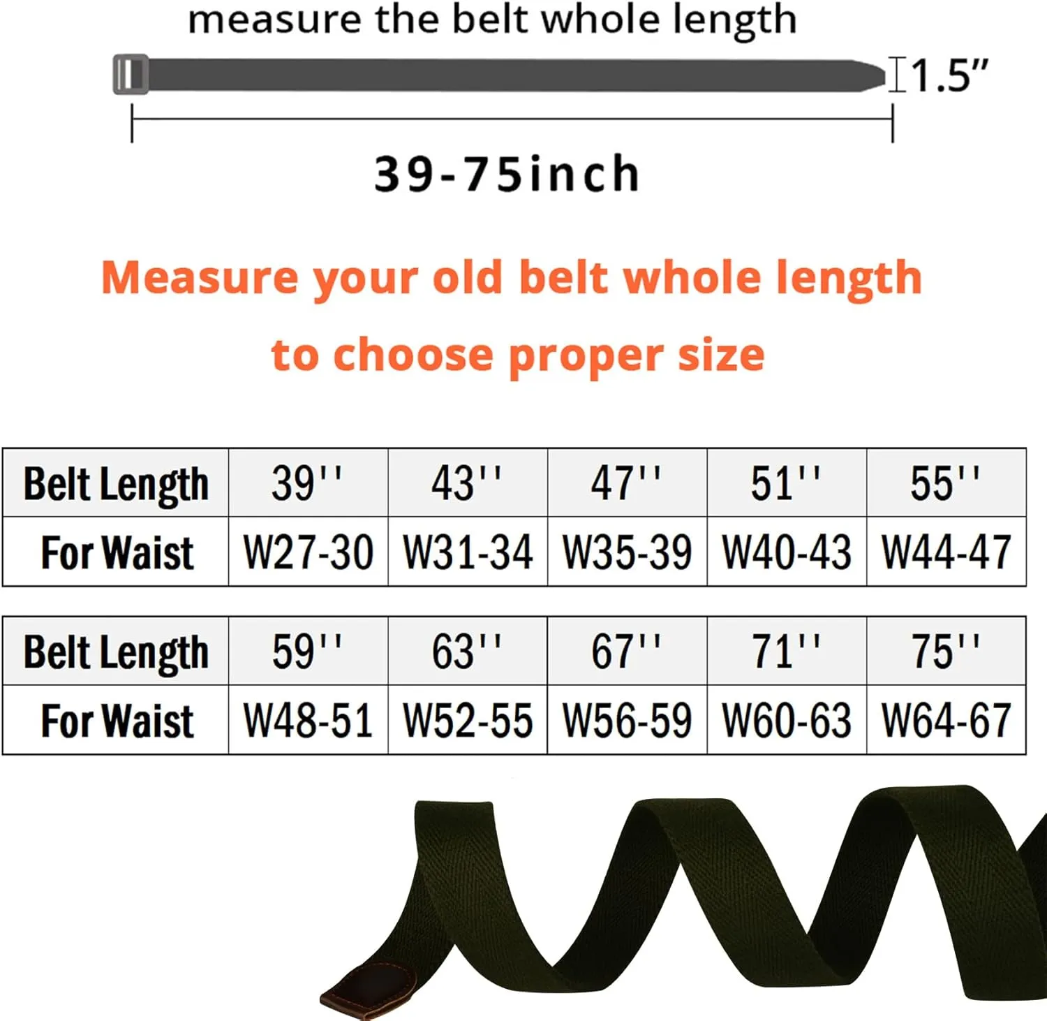 Plus Size 39-75'' Mens Belt Double Ring Canvas Web Fabric Belt Casual Work Tactical Black