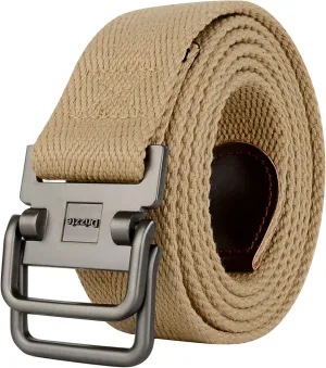 Plus Size 39-75'' Mens Belt Double Ring Canvas Web Fabric Belt Casual Work Tactical Black