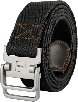 Plus Size 39-75'' Mens Belt Double Ring Canvas Web Fabric Belt Casual Work Tactical Black