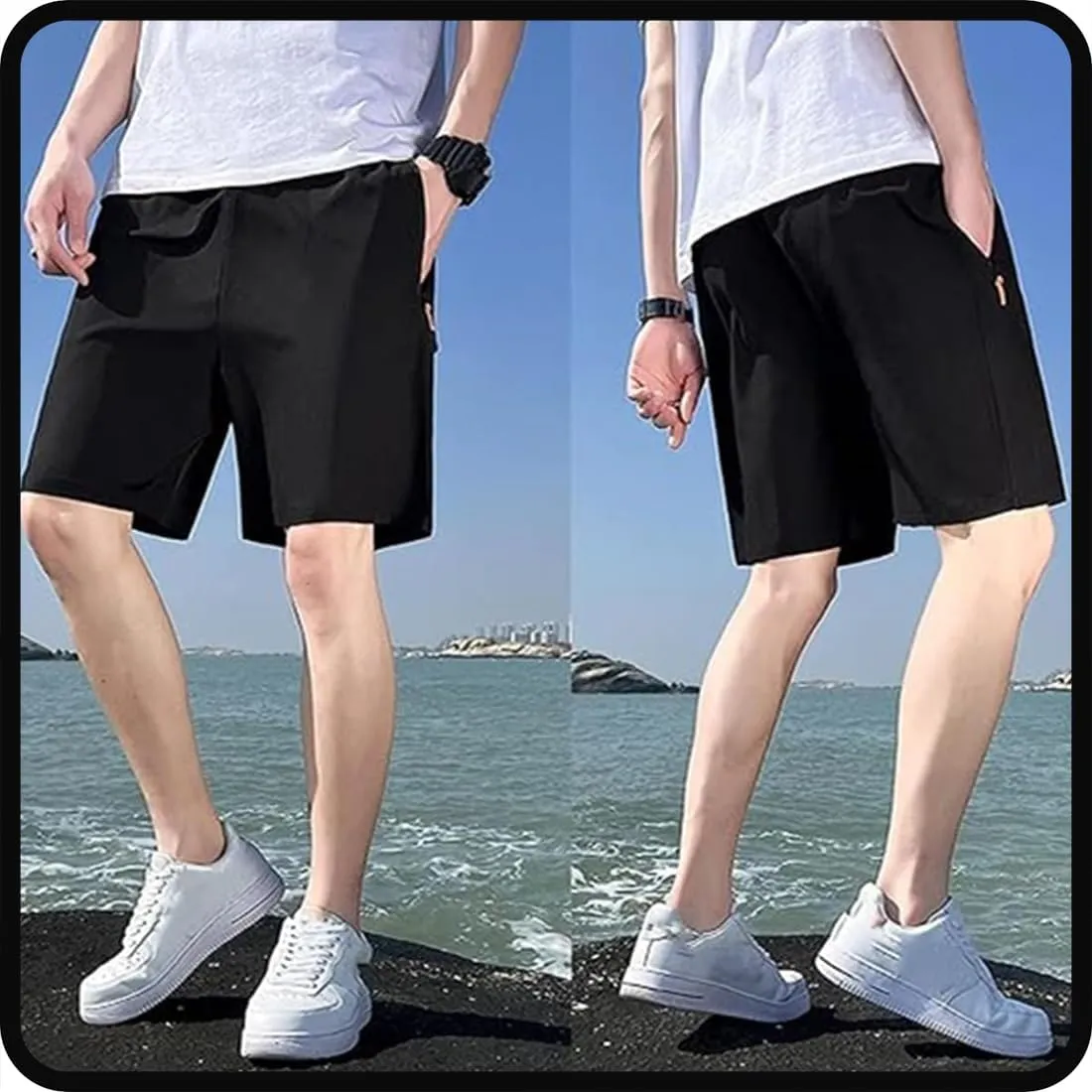 Puliam Shorts,Men's Plus Size Ice Silk Stretch Shorts,Mens Quick Dry Beach Running Shorts with Zippered Pockets