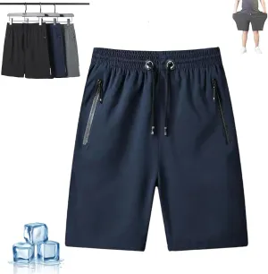 Puliam Shorts,Men's Plus Size Ice Silk Stretch Shorts,Mens Quick Dry Beach Running Shorts with Zippered Pockets