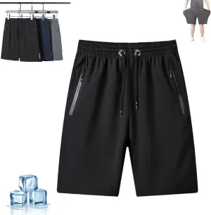 Puliam Shorts,Men's Plus Size Ice Silk Stretch Shorts,Mens Quick Dry Beach Running Shorts with Zippered Pockets