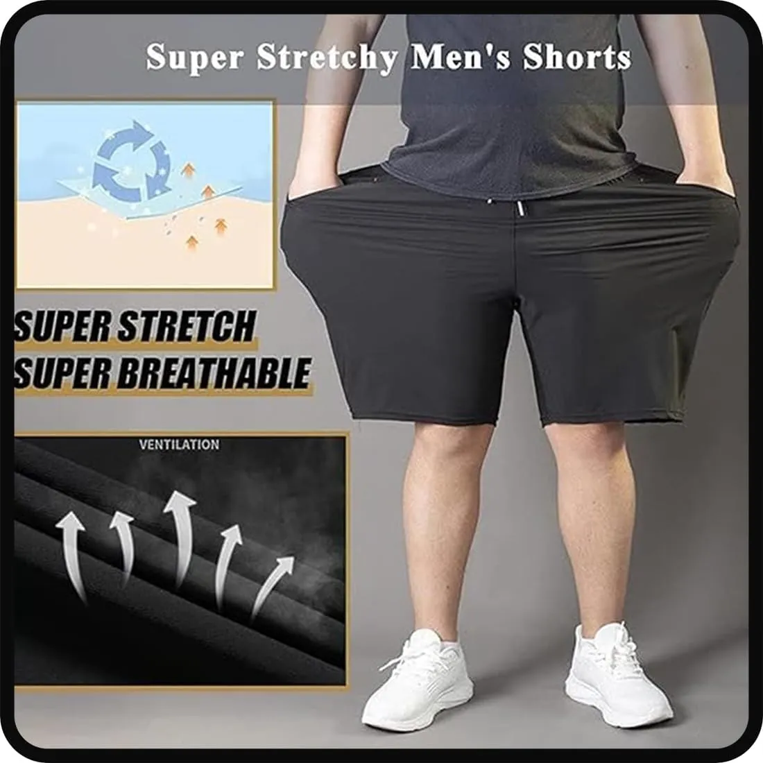Puliam Shorts,Men's Plus Size Ice Silk Stretch Shorts,Mens Quick Dry Beach Running Shorts with Zippered Pockets