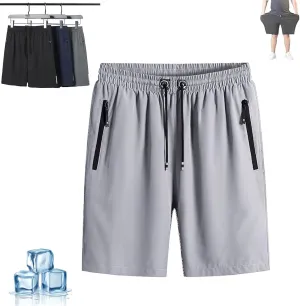 Puliam Shorts,Men's Plus Size Ice Silk Stretch Shorts,Mens Quick Dry Beach Running Shorts with Zippered Pockets