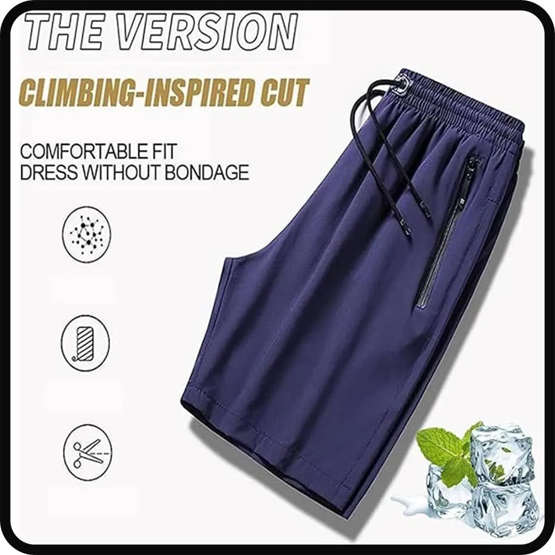 Puliam Shorts,Men's Plus Size Ice Silk Stretch Shorts,Mens Quick Dry Beach Running Shorts with Zippered Pockets