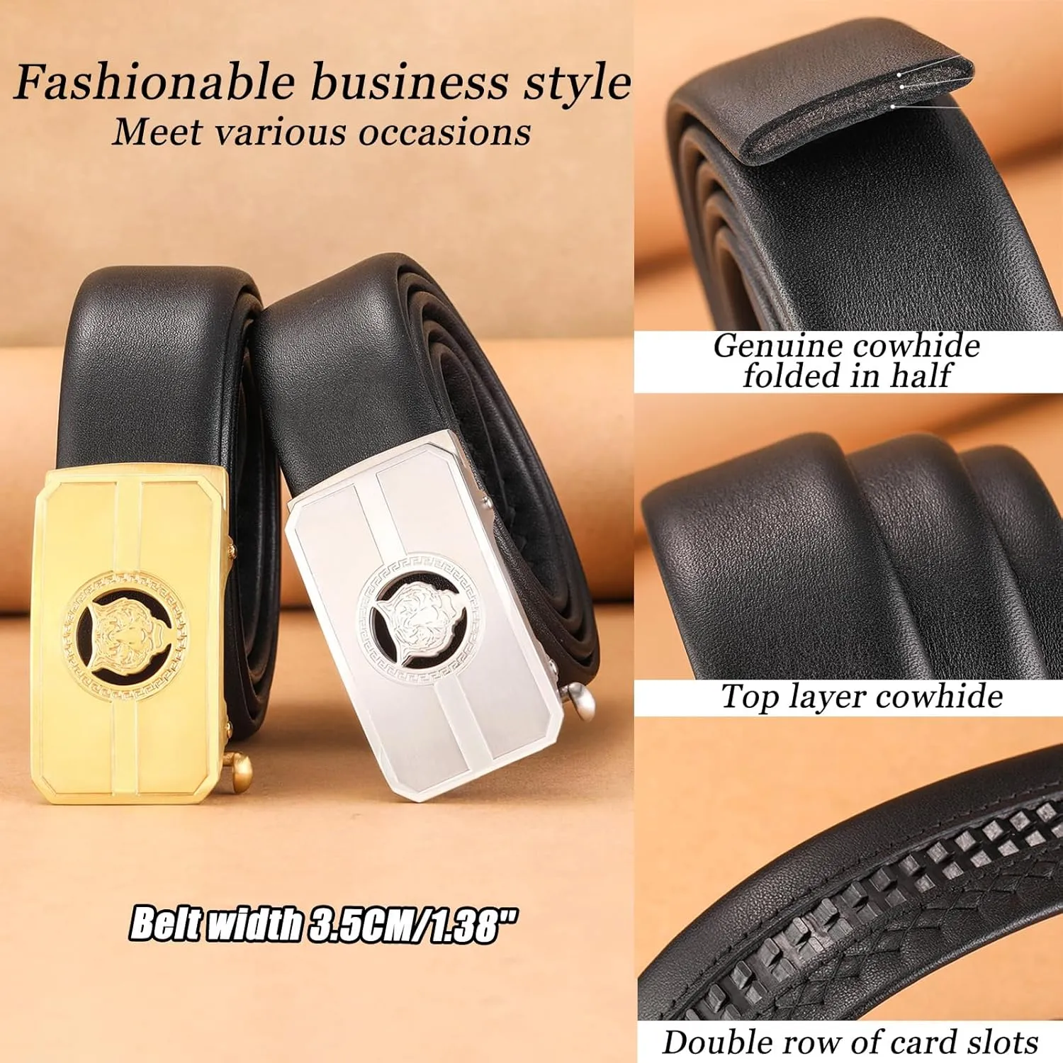 Ratchet Belt for Men - Leather Mens Belt with Automatic Buckle, for Gift Men Dress And Casual,Trim To Fit