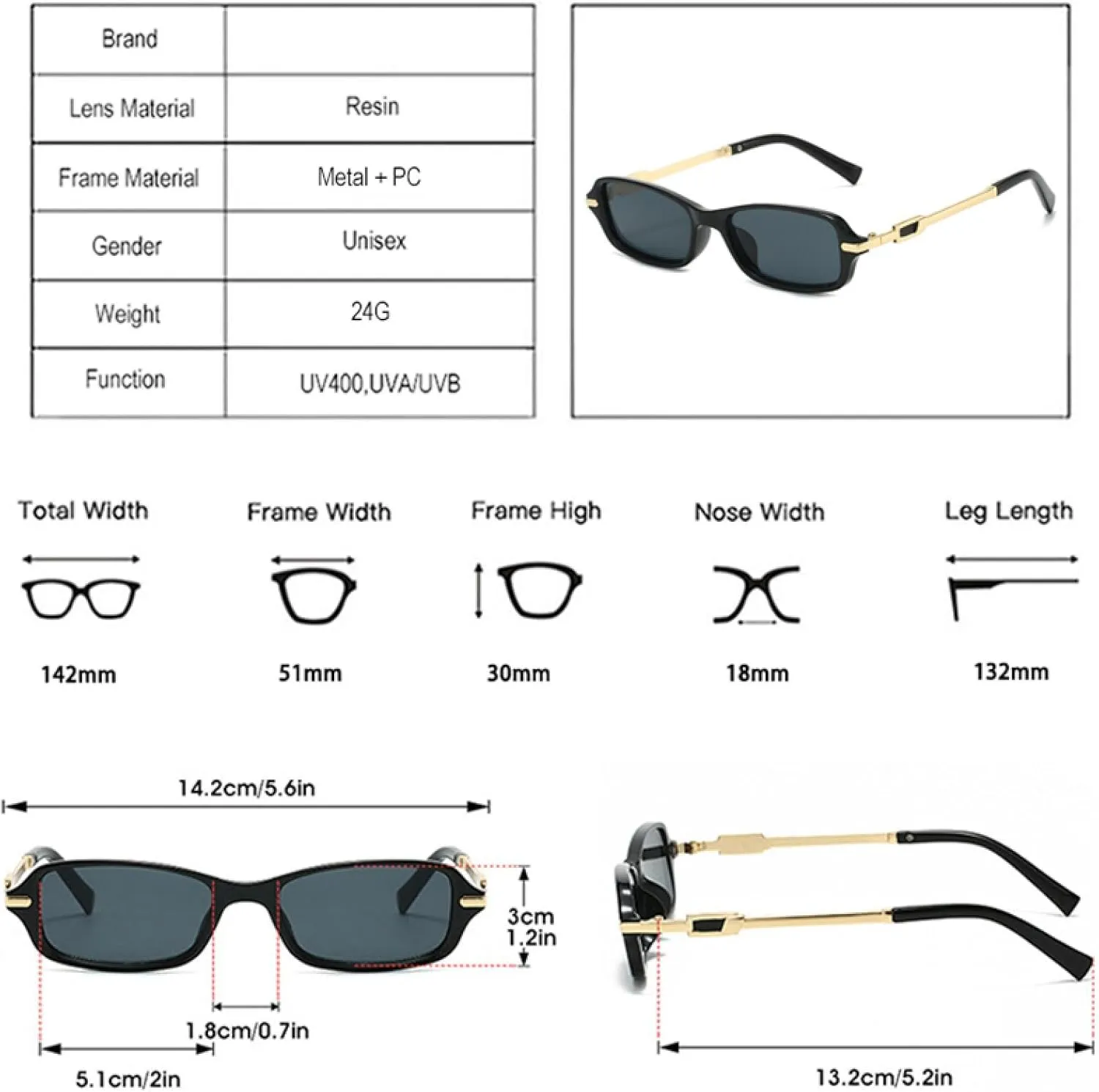 Retro Small Rectangle Men Sunglasses Shades Uv400