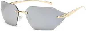Retro Sunglasses Women Fashion Female Rimless Polygon Metal Vintage Big Frame