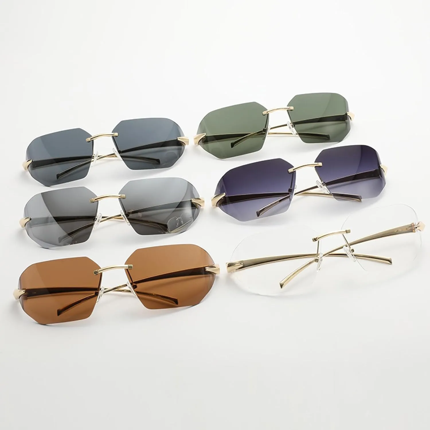 Retro Sunglasses Women Fashion Female Rimless Polygon Metal Vintage Big Frame