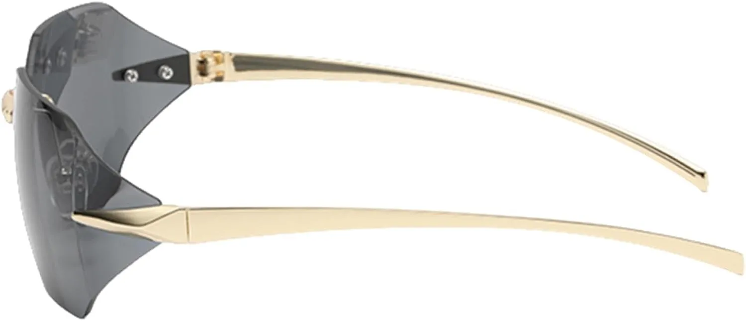 Retro Sunglasses Women Fashion Female Rimless Polygon Metal Vintage Big Frame