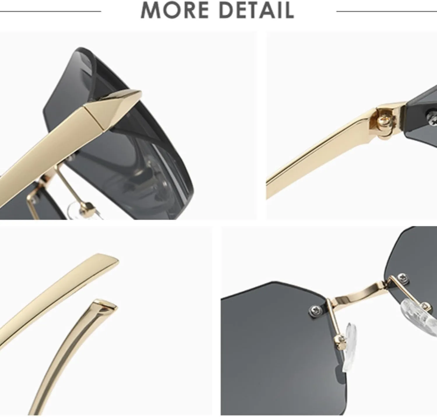 Retro Sunglasses Women Fashion Female Rimless Polygon Metal Vintage Big Frame