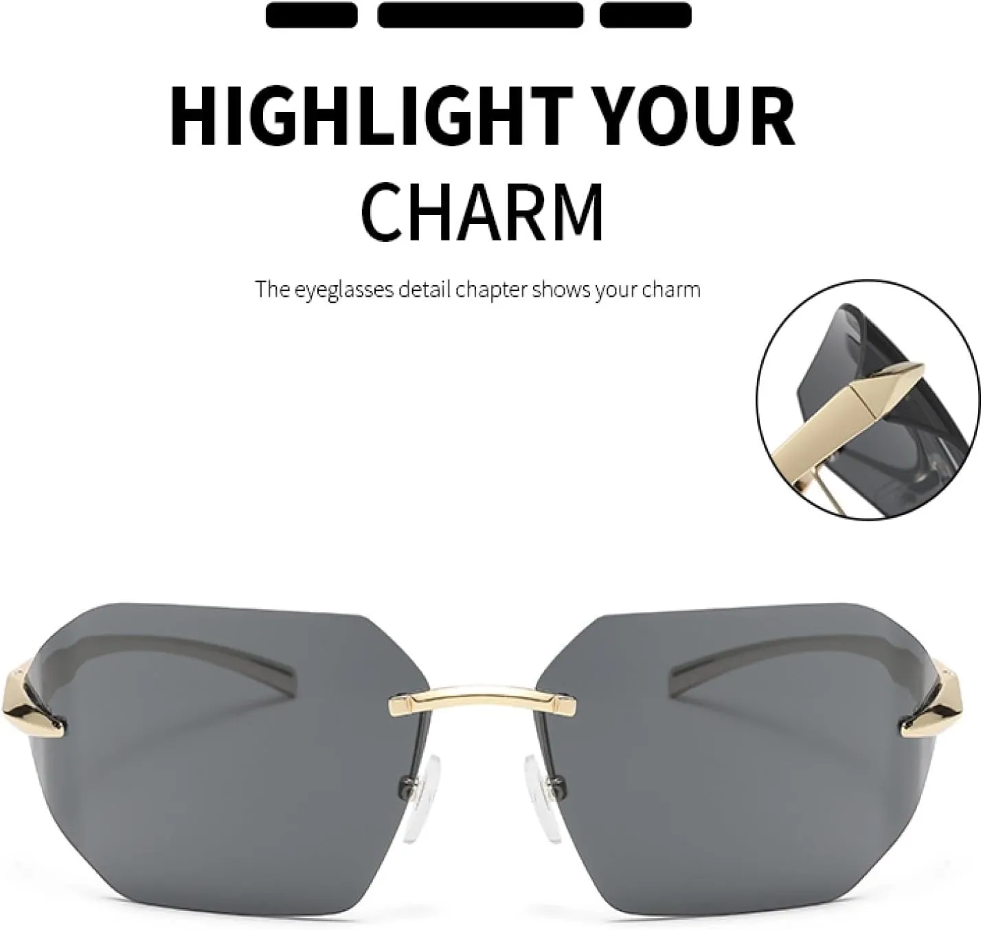 Retro Sunglasses Women Fashion Female Rimless Polygon Metal Vintage Big Frame