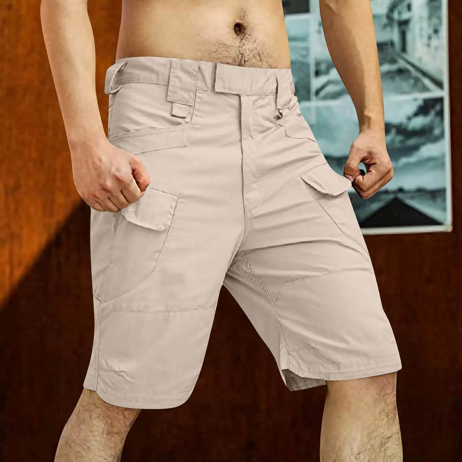 RTRDE Men's Casual Outdoor Shorts Elastic Waist Lightweight Water Resistant Quick Dry Fishing Hiking Shorts, S-5XL