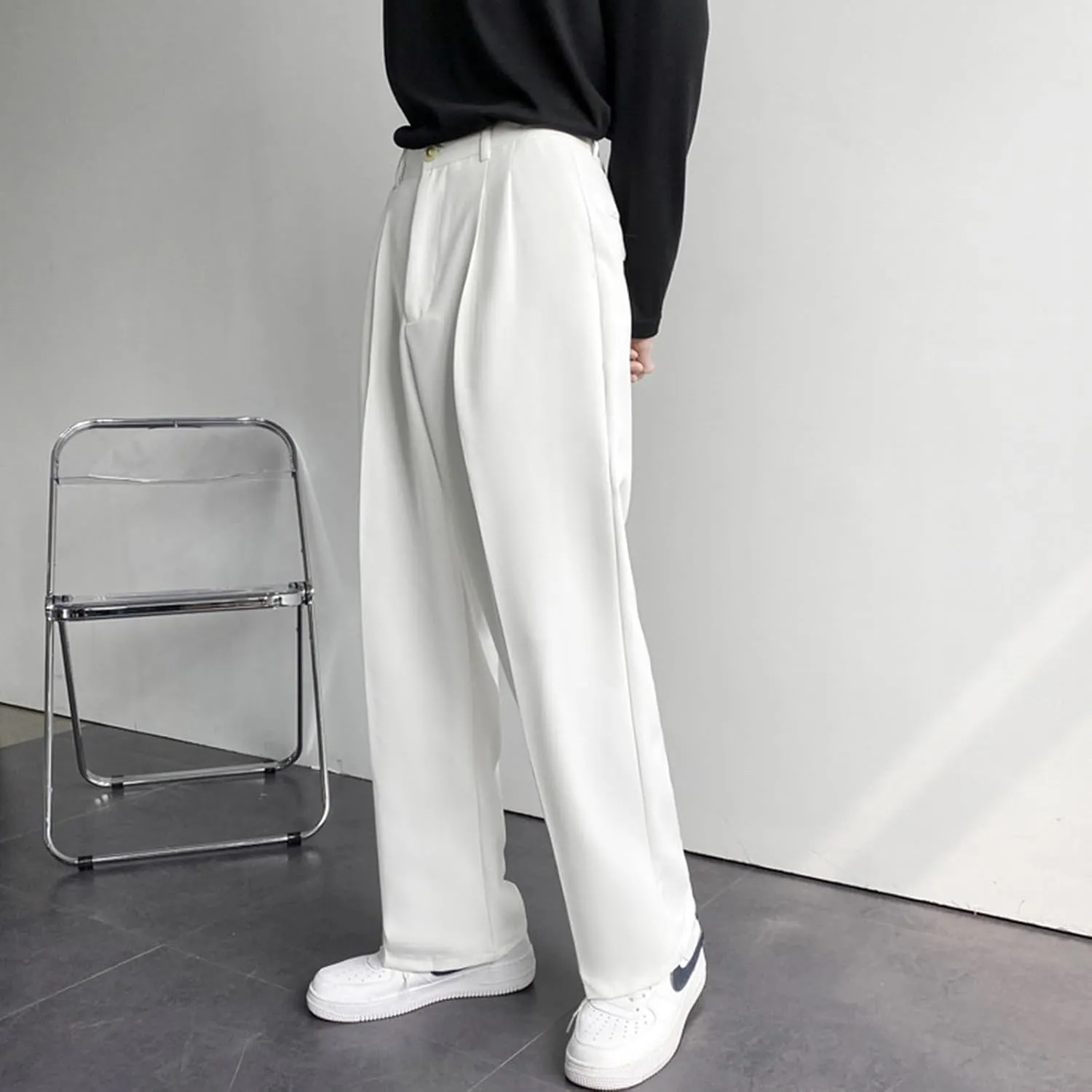RTRDE Men's Pants Business Casual Pants Loose Solid Color Pleated Dress Pants Trousers for Men, 32-38