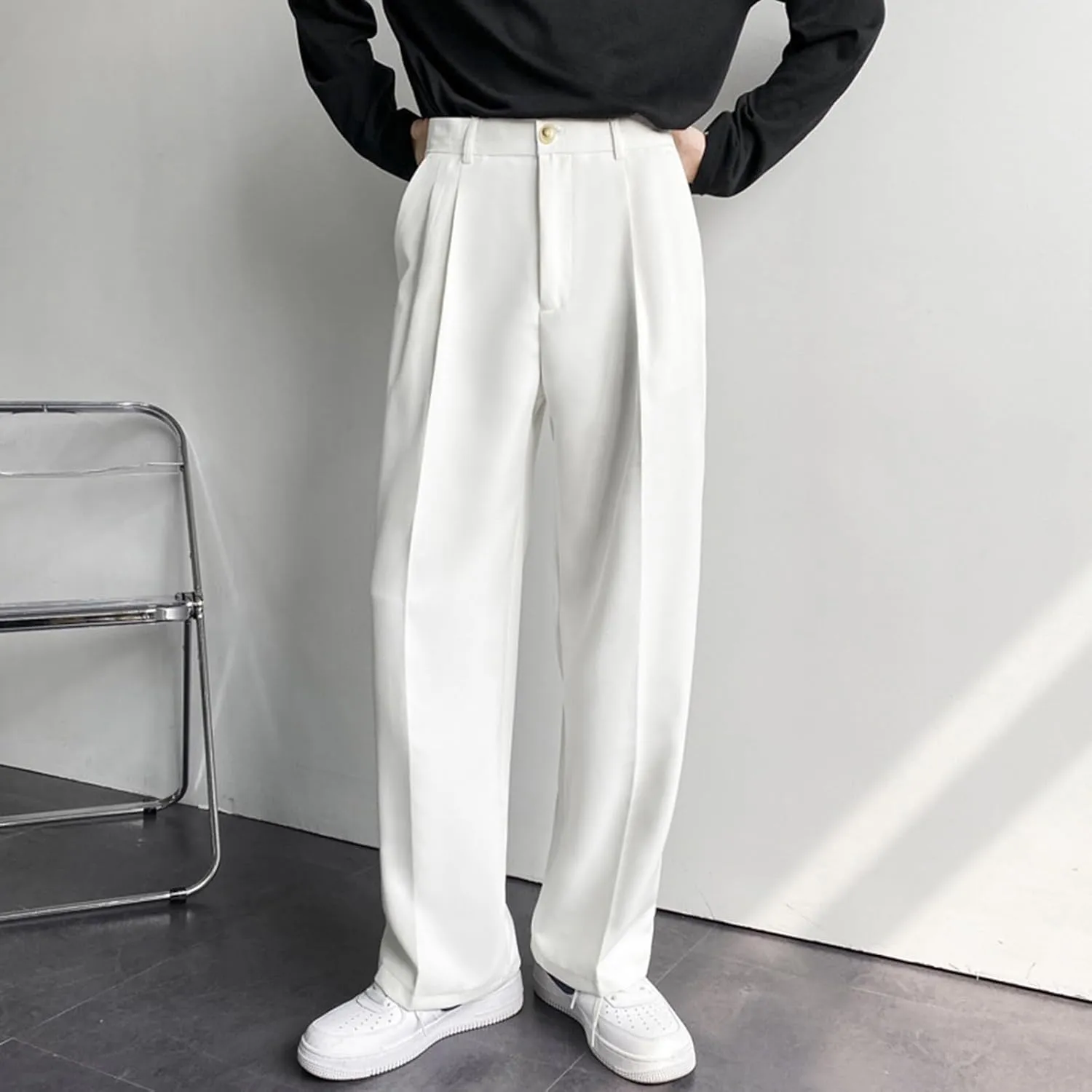 RTRDE Men's Pants Business Casual Pants Loose Solid Color Pleated Dress Pants Trousers for Men, 32-38