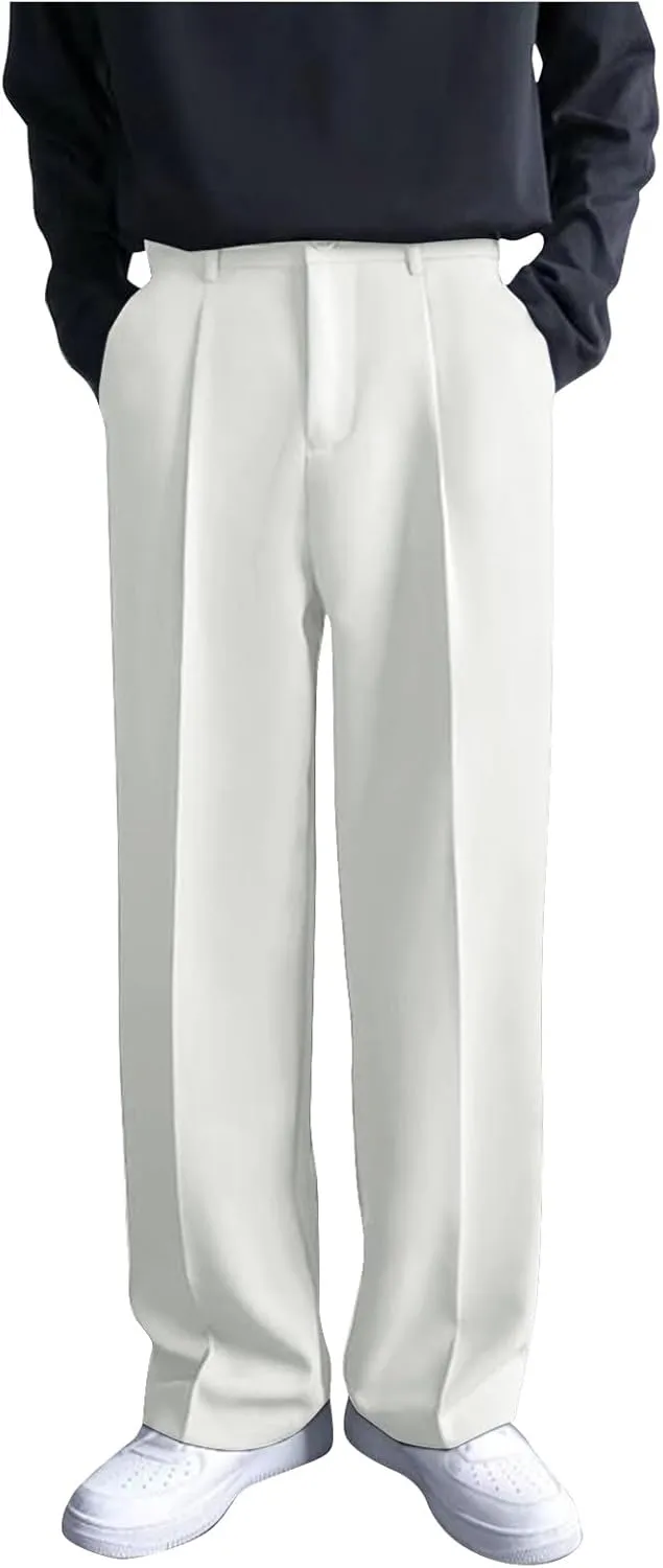 RTRDE Men's Pants Business Casual Pants Loose Solid Color Pleated Dress Pants Trousers for Men, 32-38