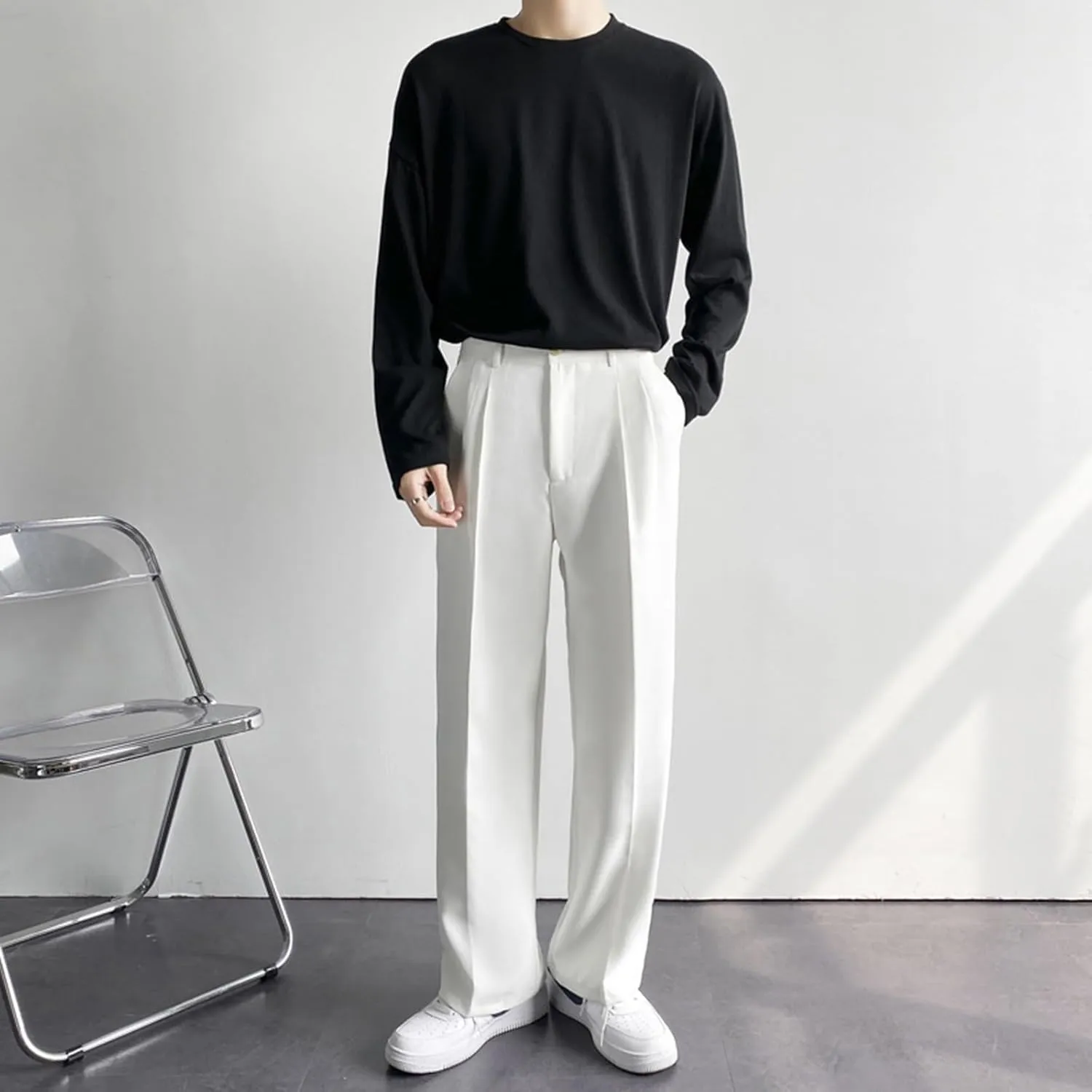 RTRDE Men's Pants Business Casual Pants Loose Solid Color Pleated Dress Pants Trousers for Men, 32-38
