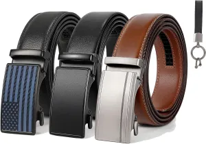 SANSTHS 3 Pack Mens Belts Leather Ratchet Dress Belts for Men, Large