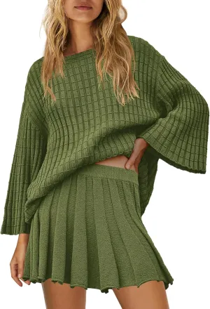 SENSERISE Womens Sweater Sets 2 Piece Outfits Long Sleeve Top and Skirts Set Loungewear Fall Clothes