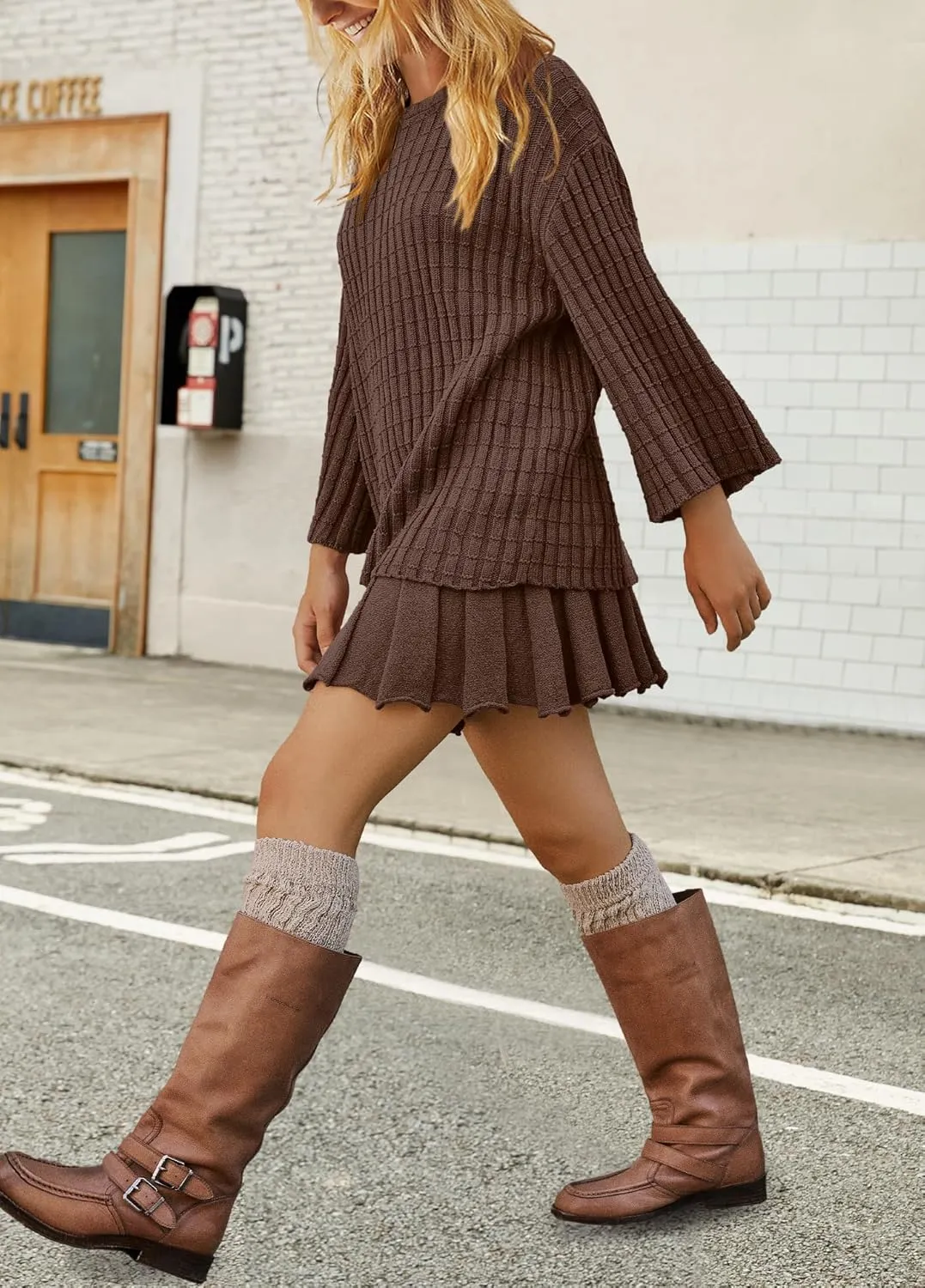 SENSERISE Womens Sweater Sets 2 Piece Outfits Long Sleeve Top and Skirts Set Loungewear Fall Clothes